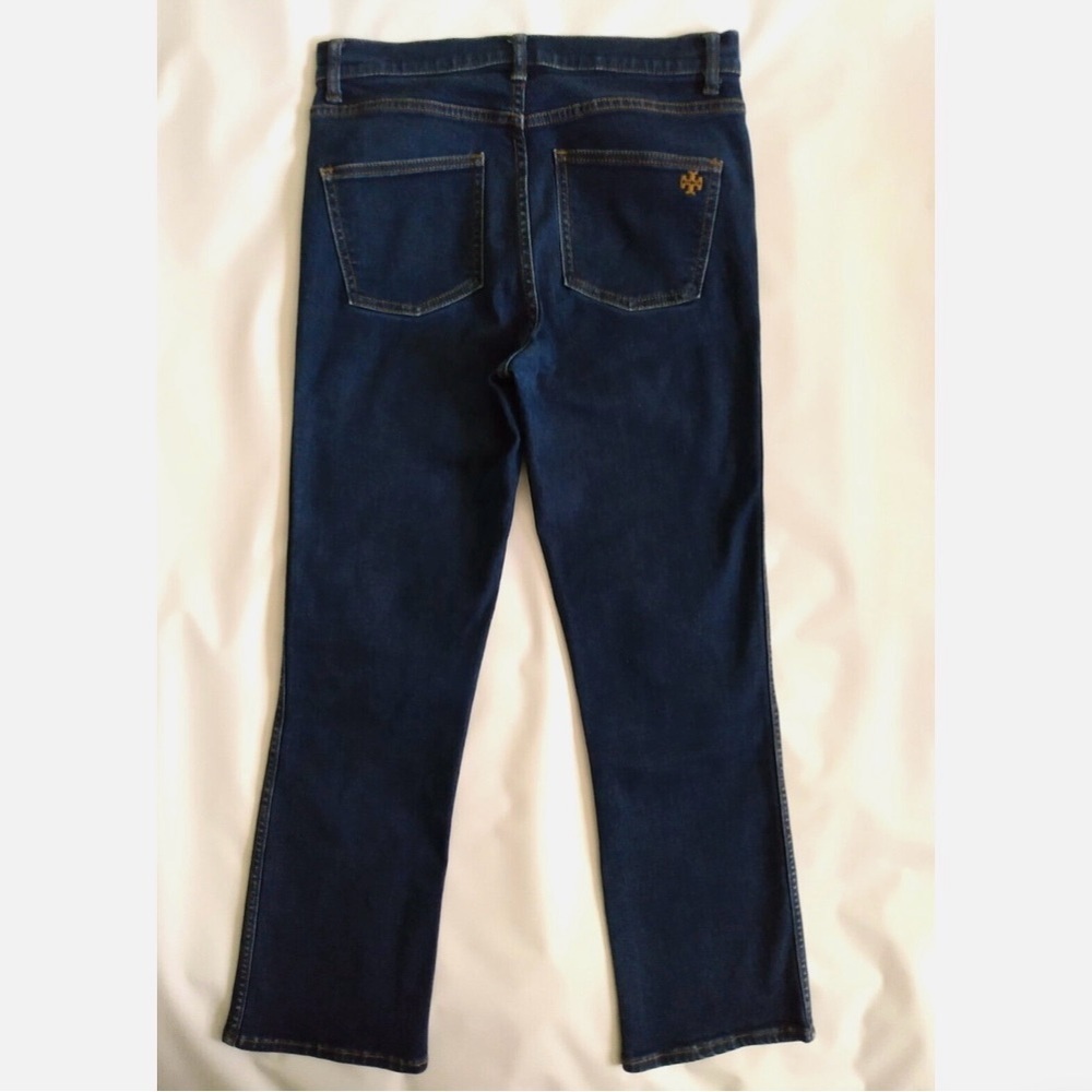 Tory Burch High Rise Dark Wash Ankle Jeans 5 Pocket Zipper Botton Cotton Blend - Picture 2 of 9
